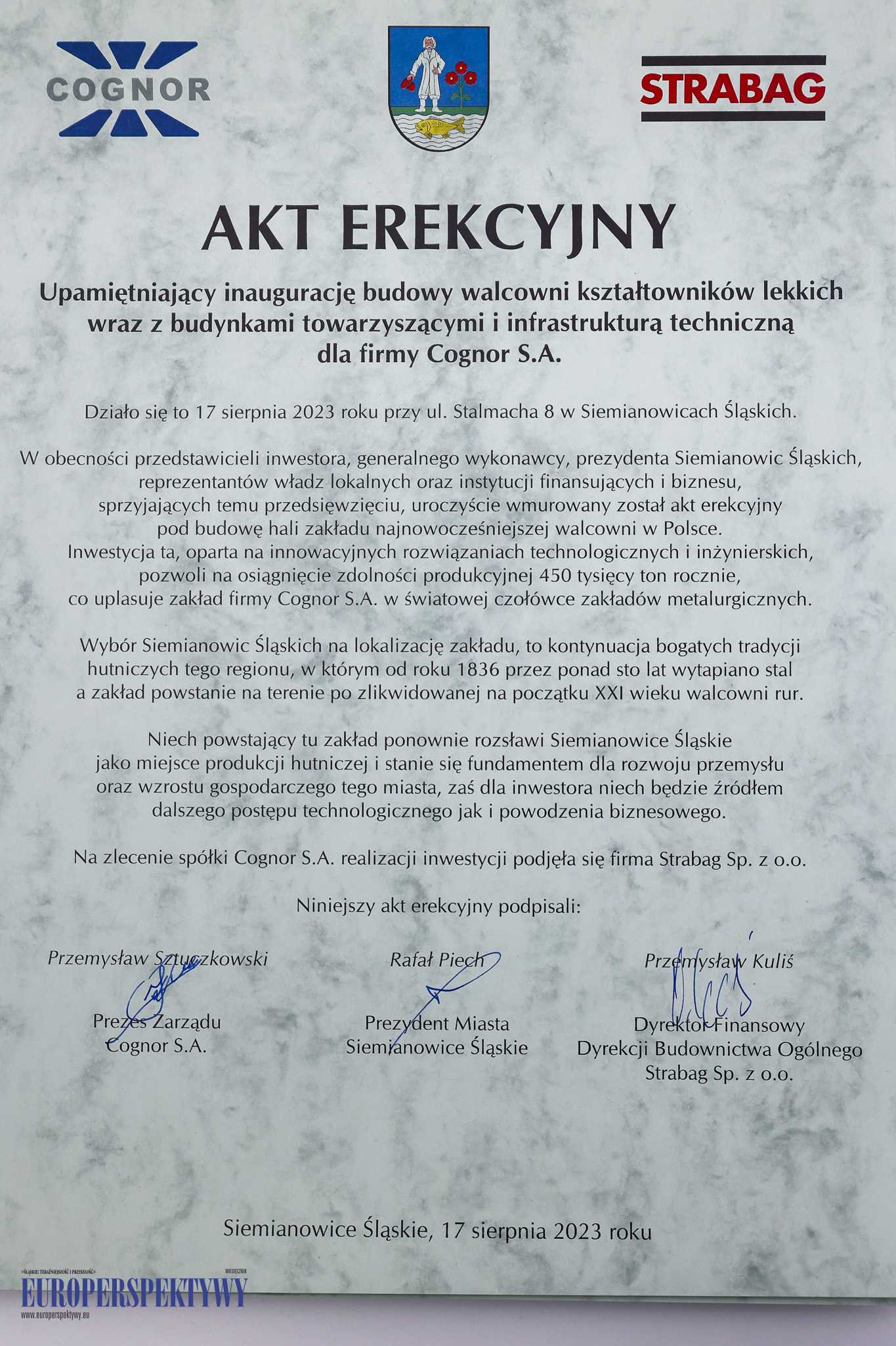 Europerspektywy Cognor buduje walcownię