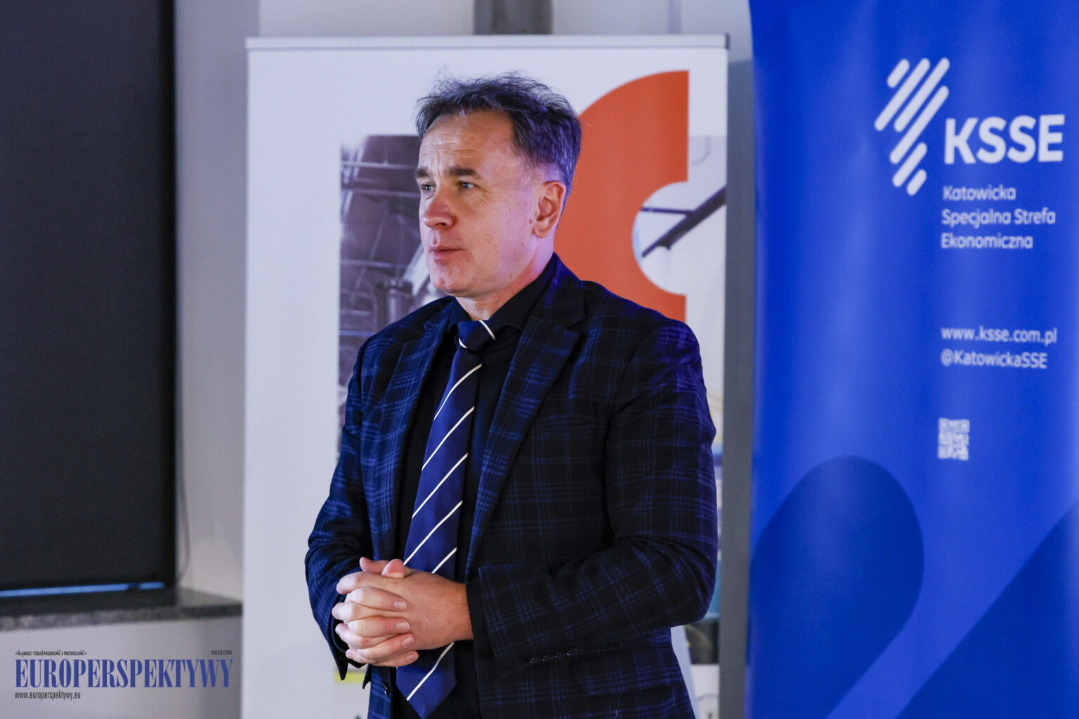 Na zdjęciu Rafał Żelazny – wiceprezes KSSE S.A., w trakcie spotkania informacyjnego w Chorzowie. Wydarzenie skierowane było dla chorzowskich przedsiębiorców zainteresowanych współpracą z KSSE S.A.