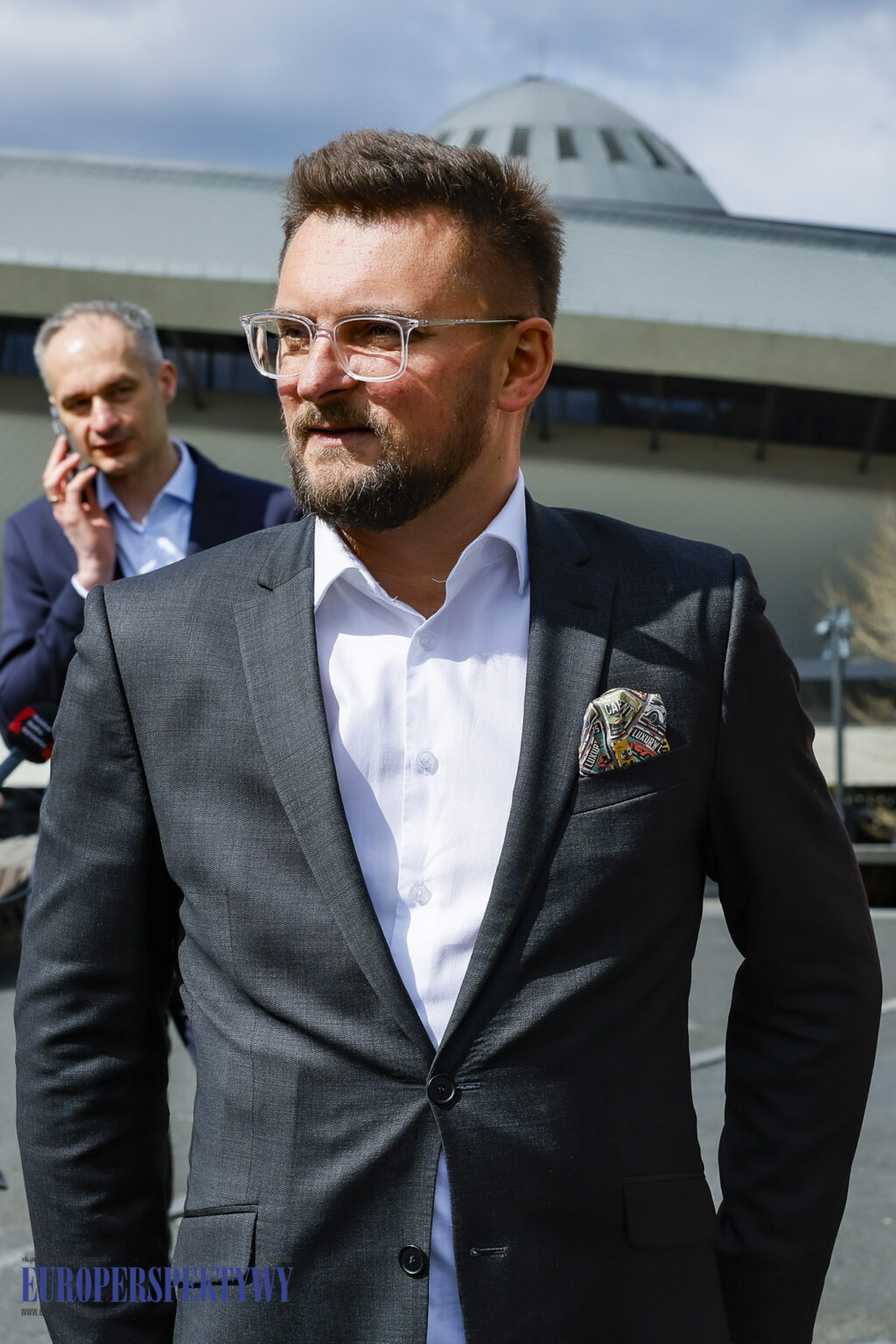 Prezydent Katowic Marcin Krupa w trakcie profrekfencyjnego briefingu zapowiadającego wybory samorządowe.