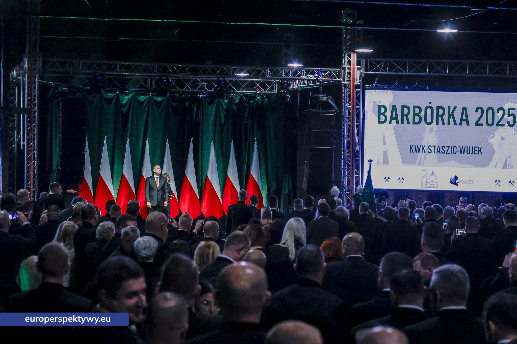 Barbórka 2025 KWK Staszic-Wujek-60 Europerspektywy Barbórka w kopalni Staszic–Wujek. Prezydent Karol Nawrocki wśród górników PGG