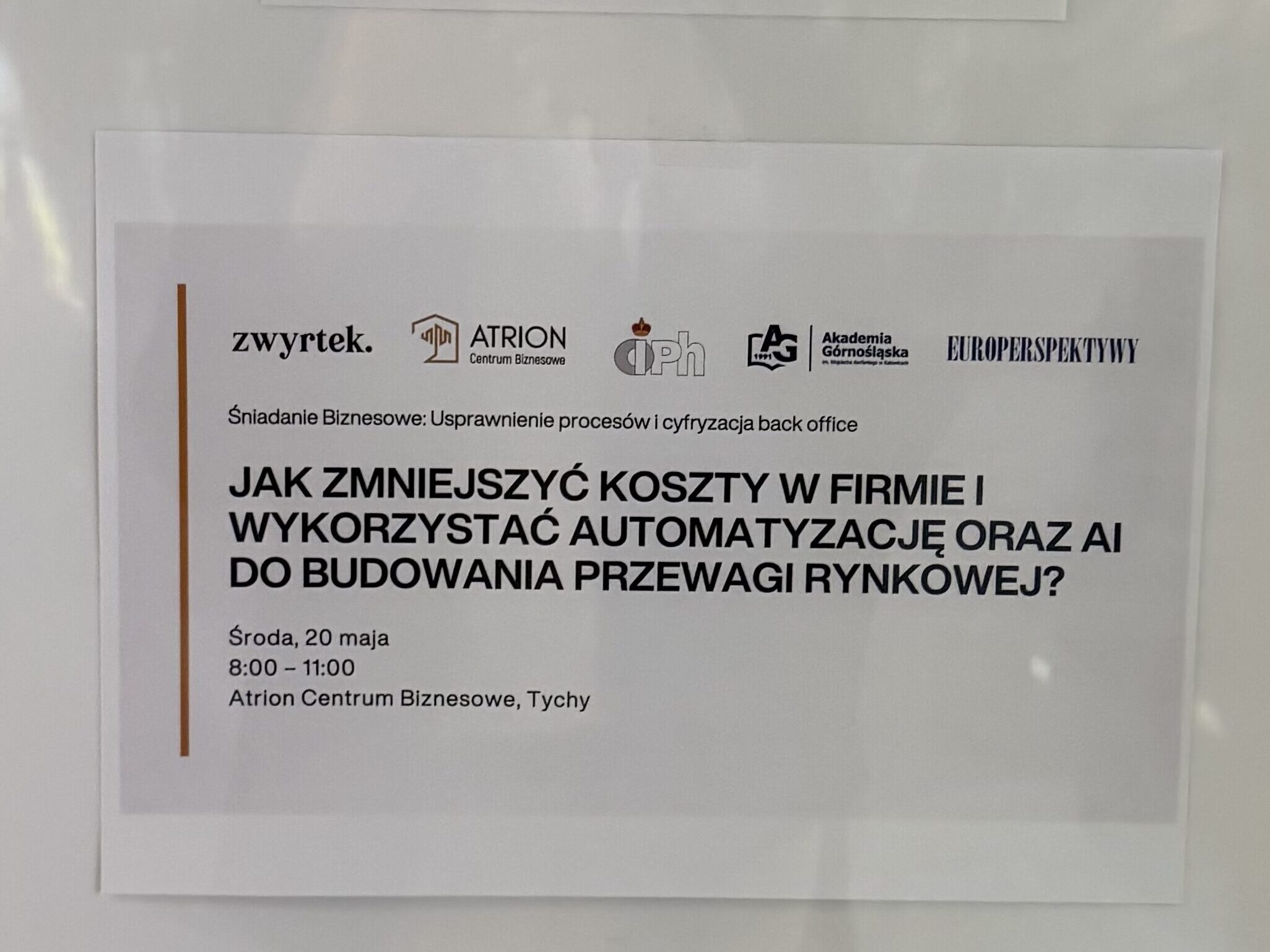 Europerspektywy Jak mądrze ciąć koszty i cyfryzować biznes? Śniadanie Biznesowe OIPH w Tychach