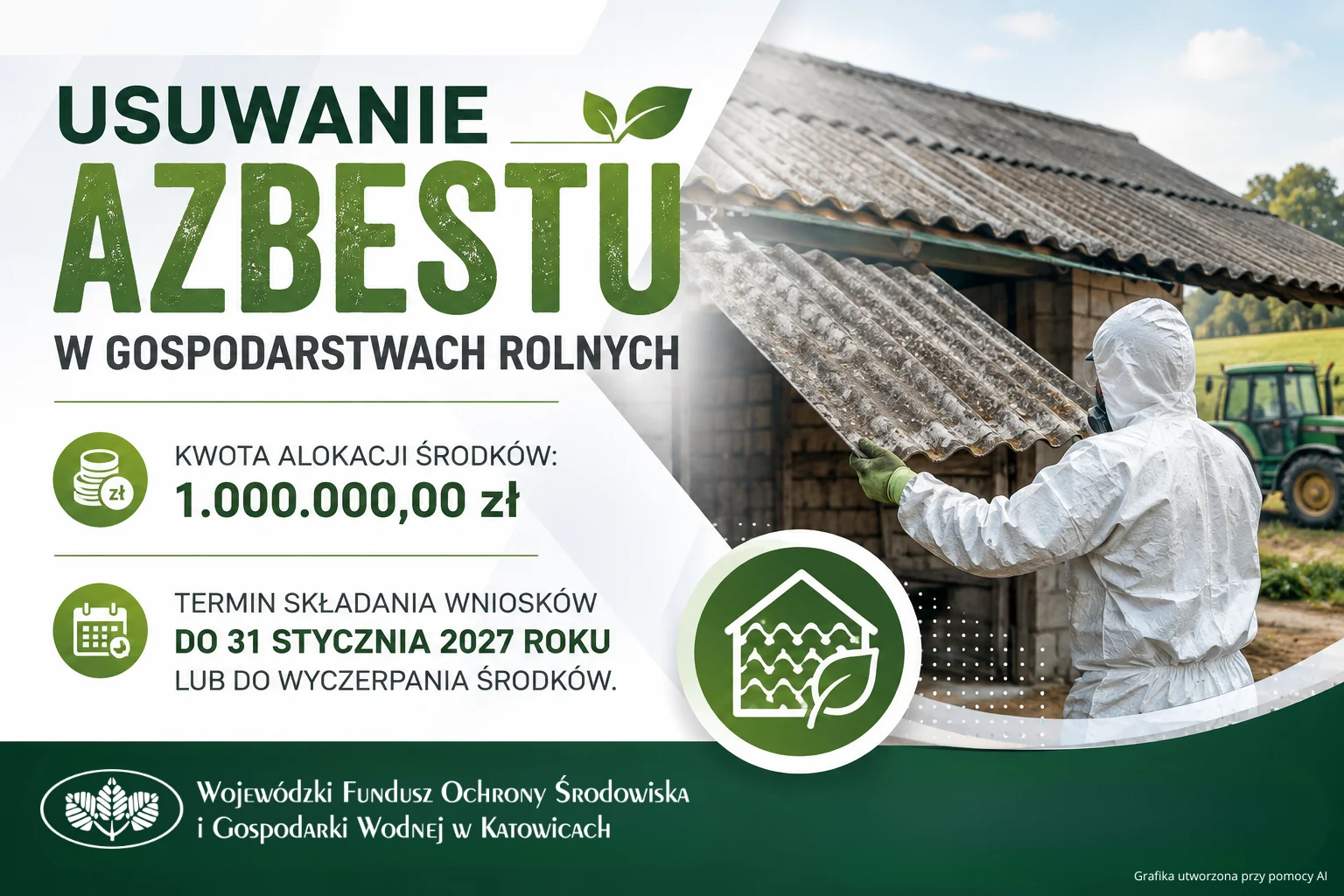 Europerspektywy WFOŚiGW w Katowicach wznawia nabór wniosków na usuwanie azbestu z gospodarstw rolnych!